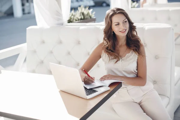 Education Concept Female Student Young Woman Caucasian Appearance Doing Homework — Stock Photo, Image