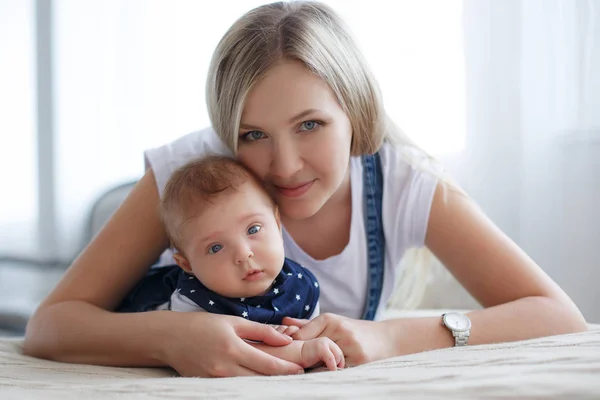 Young Mother Holding Her Newborn Child Woman New Born Boy — Stock Photo, Image