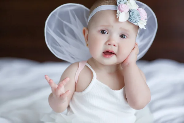 Blue Eyed Baby Angel Wings Him Baby Newborn Angel Wings — Stock Photo, Image