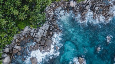 Seyşel Sahili Hint Okyanusu, İHA 'dan. Yüksek kalite fotoğraf