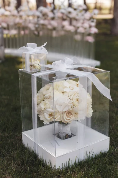 Beautiful Wedding Bouquet Box Pionies High Quality Photo — Stock Photo, Image