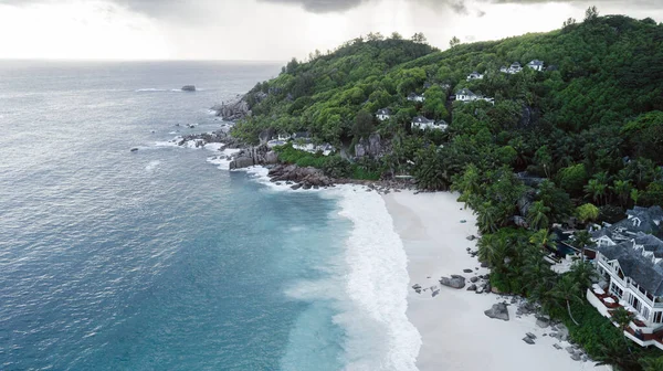 Seychelles Playa Océano Índico Drone Foto Alta Calidad —  Fotos de Stock