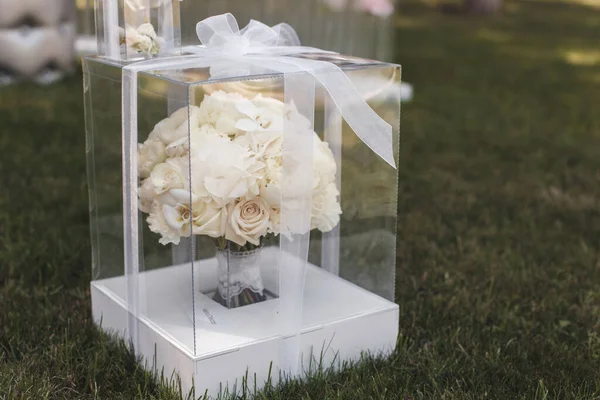 Beautiful Wedding Bouquet Box Pionies High Quality Photo — Stock Photo, Image