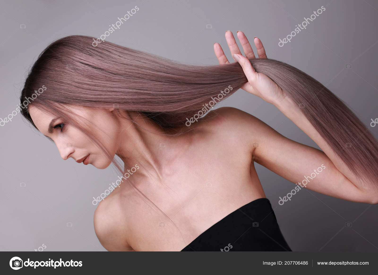 Fashionable Shot Skinny Model Holding Her Perfect Strong Purple