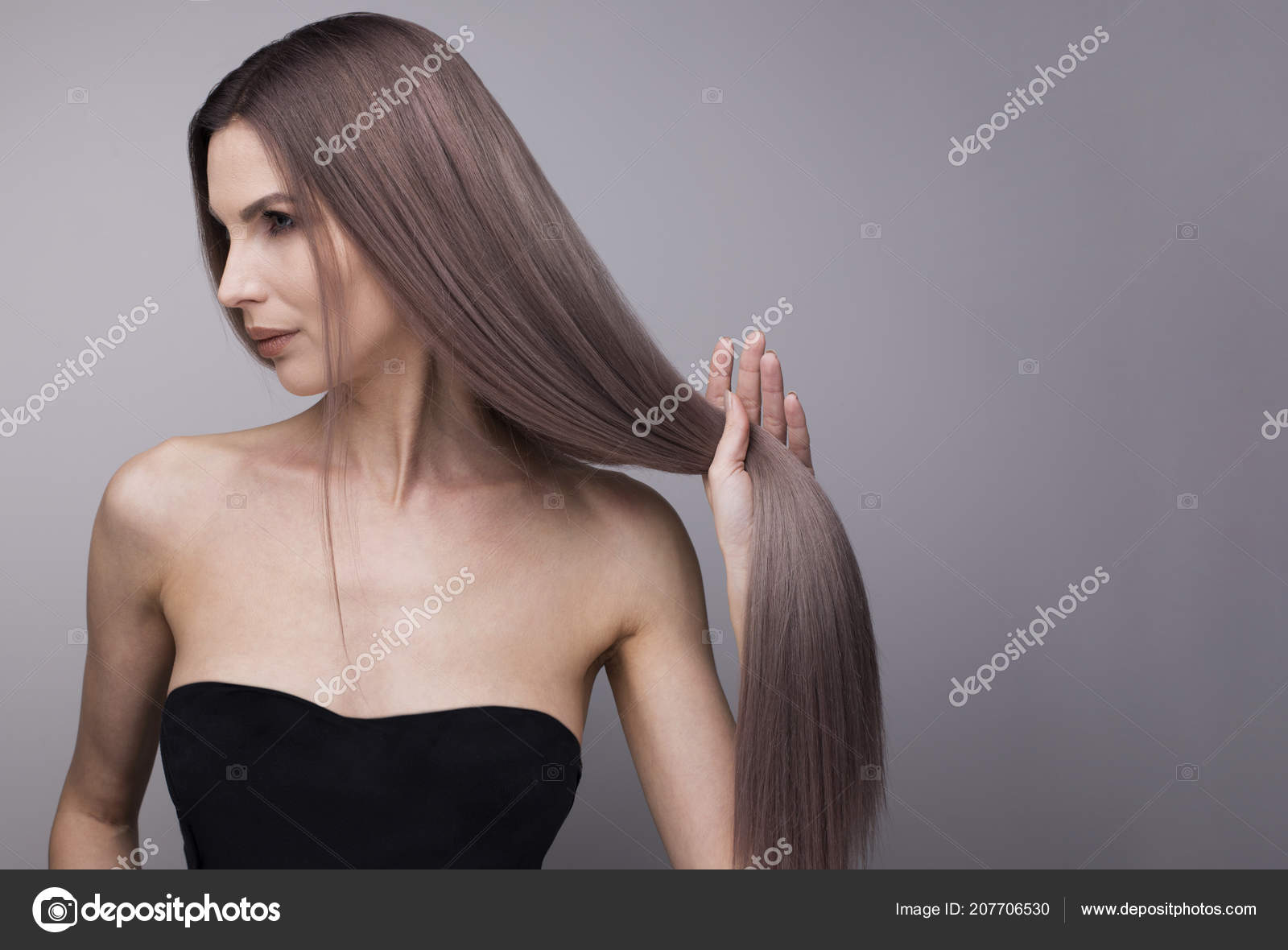 Elegant Skinny Woman Strong Long Purple Blonde Hair Stock Photo