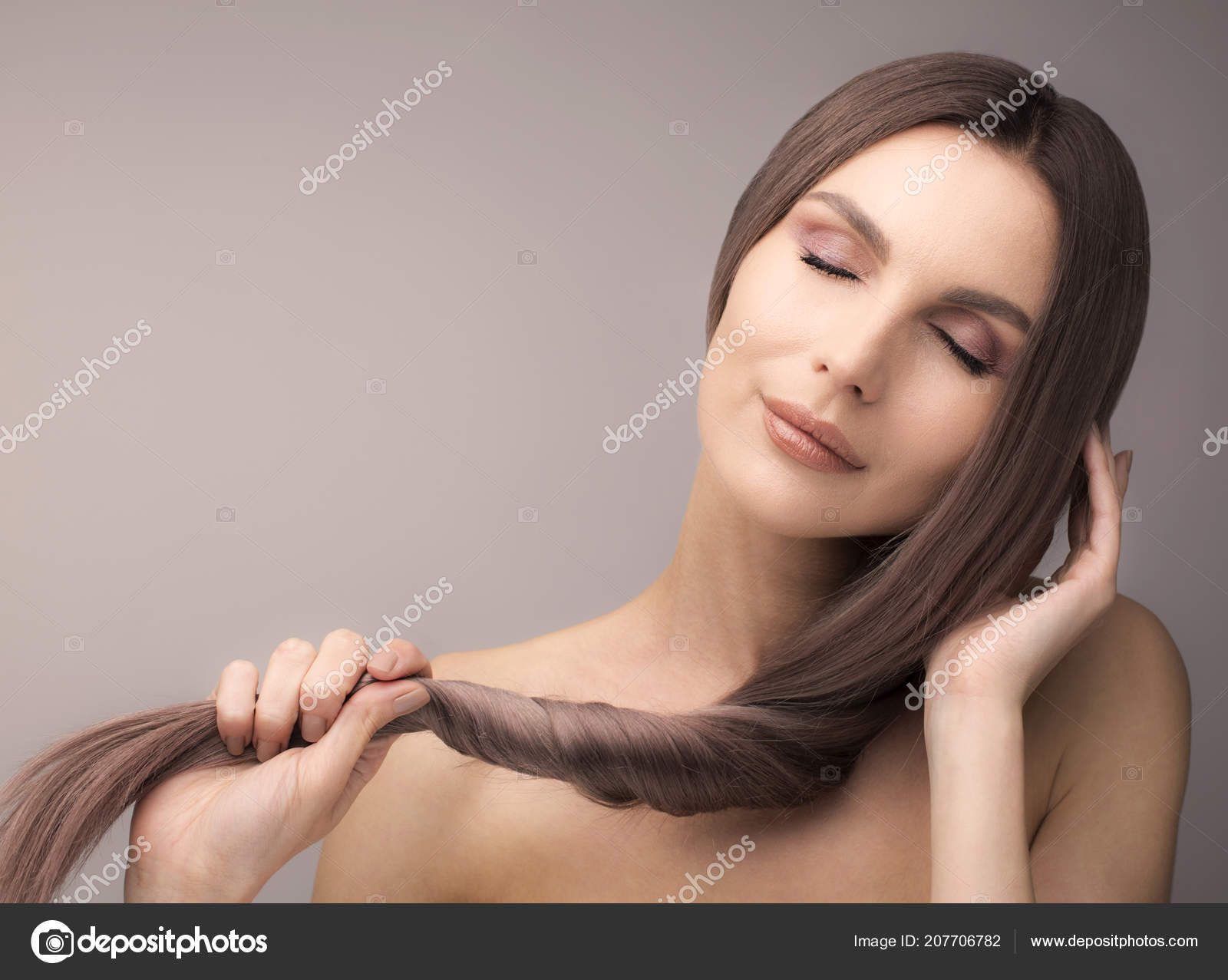 Girl Hair Spa Enjoying Result Close Studio Shot Stock Photo Girl Hair Spa Enjoying Result Close Studio Shot Stock Photo