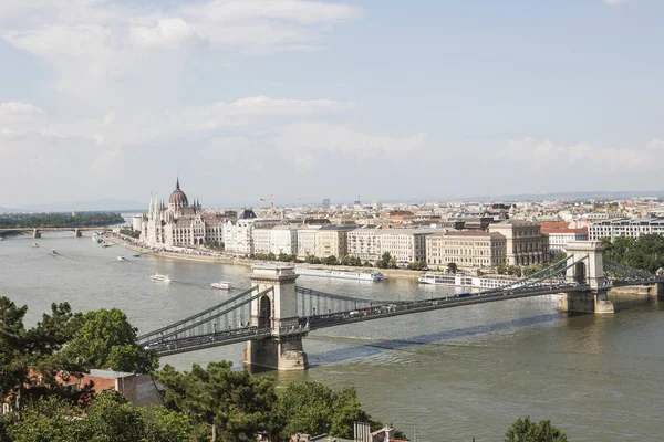 Úžasný Pohled Nejkrásnějších Most Nejkrásnější Město Evropě Chain Bridge Budapešť — Stock fotografie