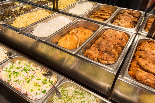 Fertiggerichte Restaurant Metallbehälter Große Auswahl Stockbild
