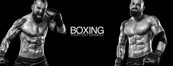 スポーツマン ムエタイ タイのボクサーとの戦い。黒の背景上に分離。領域をコピーします。スポーツ コンセプト. — ストック写真