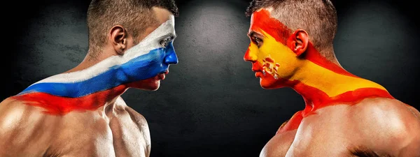 Futebol Futebol Com Bodyart Rosto Estádio Rússia 2018 — Fotografia de Stock