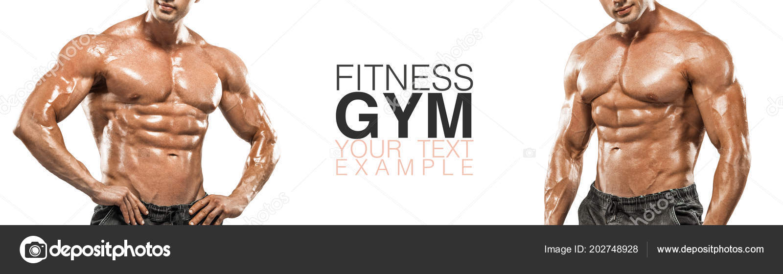 Fitness Banner Or Poster Brutal Strong Muscular Bodybuilder Athletic Man Pumping Up Muscles On White Background Workout Bodybuilding Concept Copy Space For Sport Nutrition Ads Stock Photo C Mikeorlov