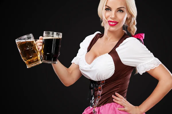 Poloviční Délky Portrét Mladé Sexy Blondýnka Velkými Prsy Nosit Dirndl — Stock fotografie