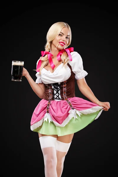 Poloviční Délky Portrét Mladé Sexy Blondýnka Velkými Prsy Nosit Dirndl — Stock fotografie