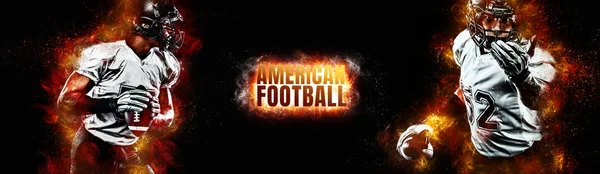 American-Football-Spieler. Sportler mit Ball im Helm im Stadion in Aktion. Sport Tapete. Mannschaftssport. — Stockfoto