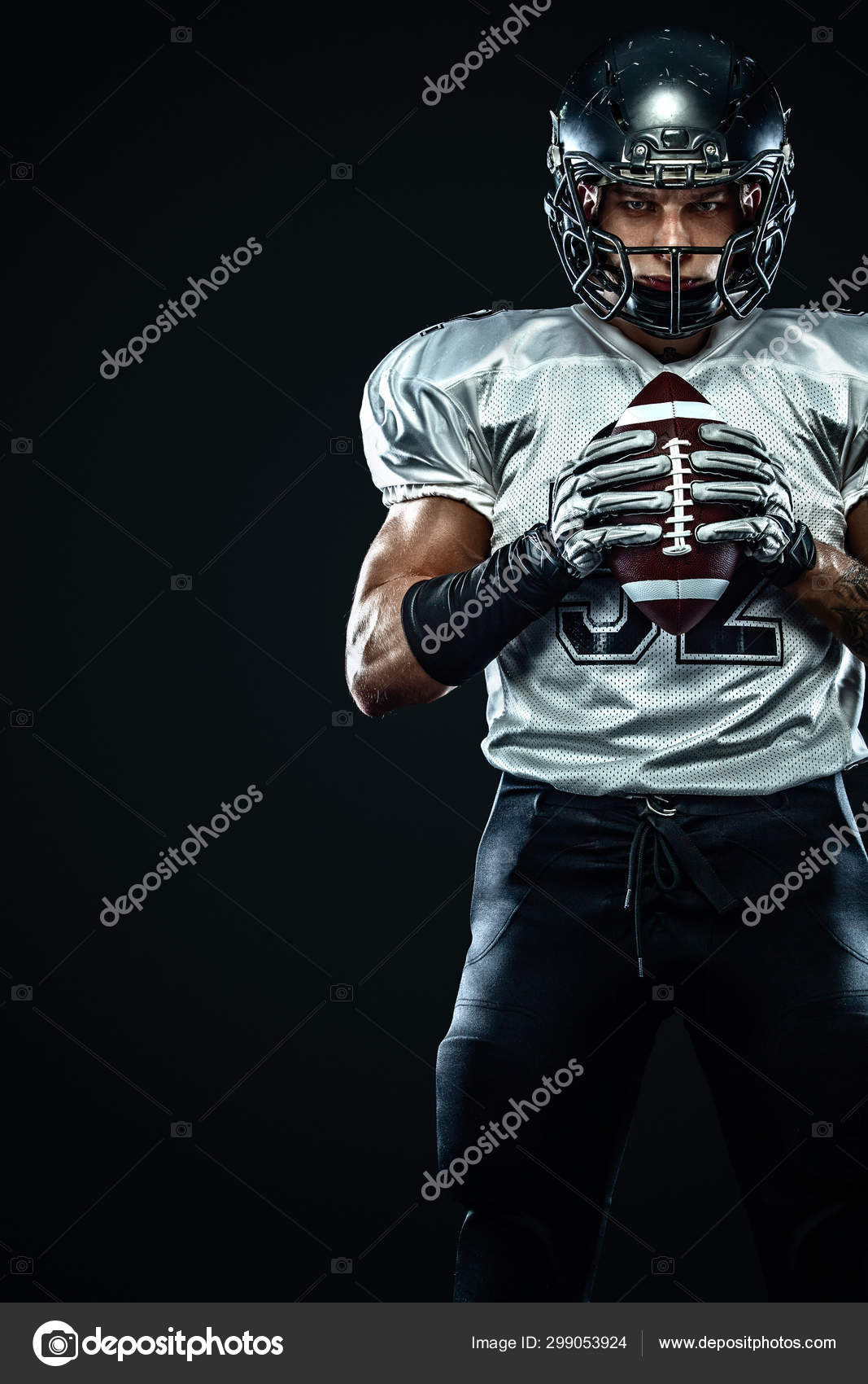 American Football Sportsman Player In Helmet On Black Background Sport And Motivation Team Sports Stock Photo C Mikeorlov