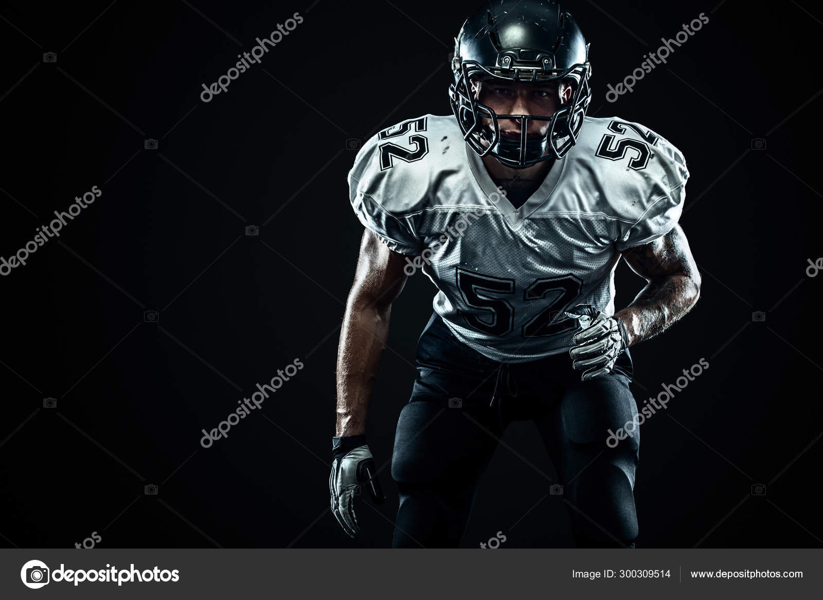 American Football Sportsman Player In Helmet On Black Background Sport And Motivation Team Sports Stock Photo C Mikeorlov