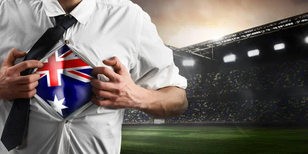Australia soccer or football supporter showing flag — Stock Photo, Image