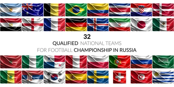 Lijst van vlaggen van gekwalificeerde voetbalteams — Stockfoto