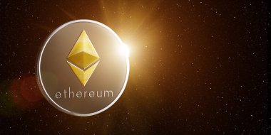 Ethereum in space with rising sun behind clipart