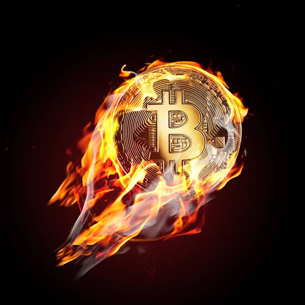 Bitcoin у вогні — стокове фото