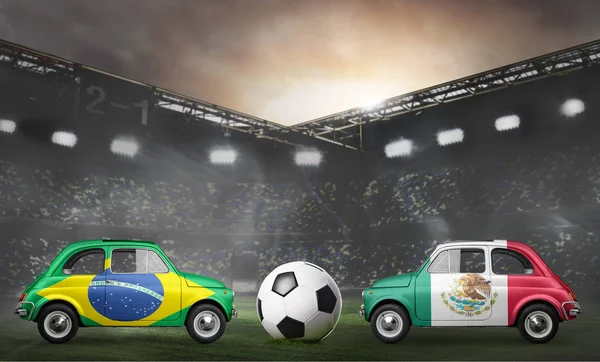 Brazilië en Mexico auto's op voetbalstadion — Stockfoto