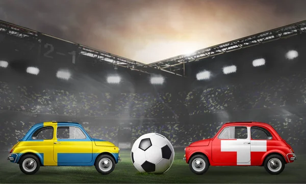 Suecia y Suiza coches en el estadio de fútbol — Foto de Stock