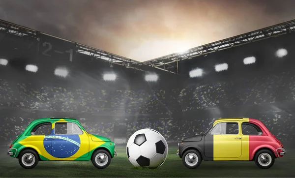 Brazilië en België auto's op voetbalstadion — Stockfoto