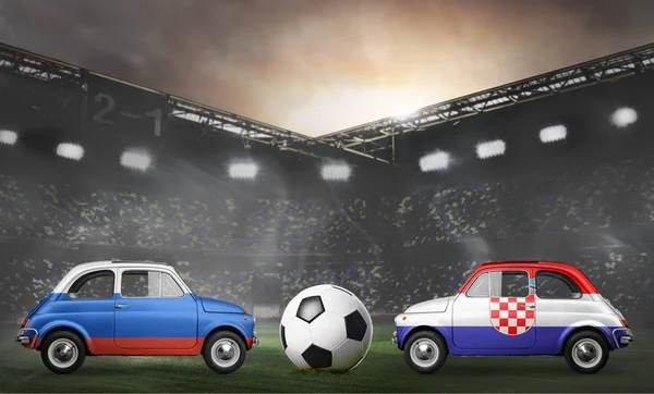 Russland und Kroatien Autos auf Fußballstadion — Stockfoto