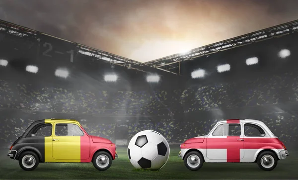 Bélgica e Inglaterra carros no estádio de futebol — Fotografia de Stock