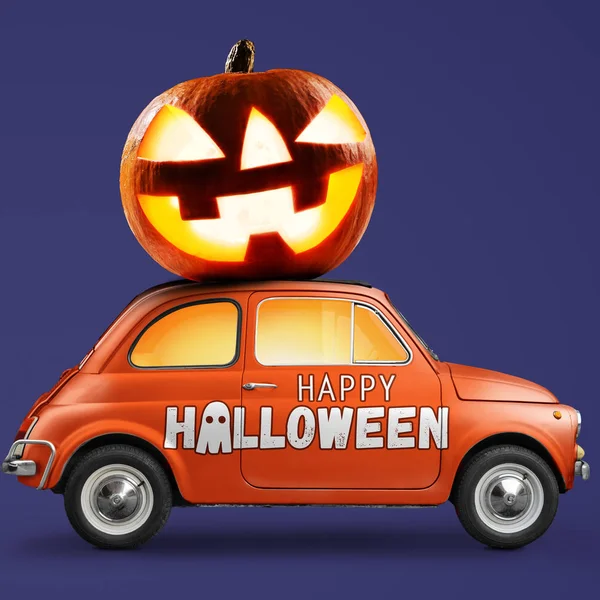 Halloween pompoen op auto — Stockfoto