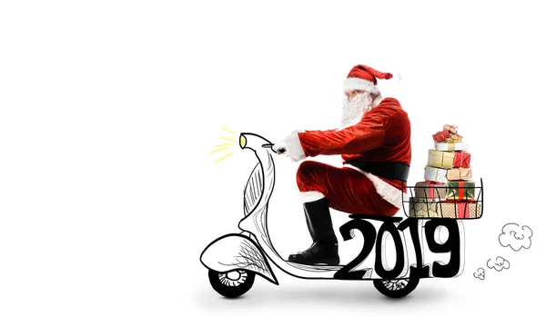 骑摩托车的圣诞老人 — 图库照片