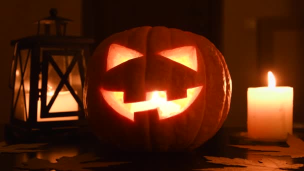 Хэллоуинская тыква или Джек ОФонарь — стоковое видео