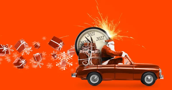 Santa Claus odpočítávání na autě — Stock fotografie