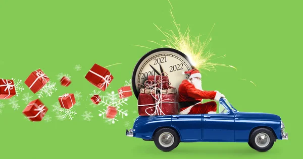 Papai Noel contagem regressiva no carro — Fotografia de Stock
