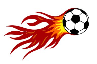 Futbol topu yangında. Beyaz arka plan üzerinde vektör çizim