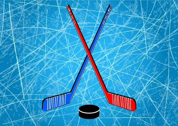 Twee Gekruiste Hockey Sticks Een Puck Vectorillustratie — Stockvector