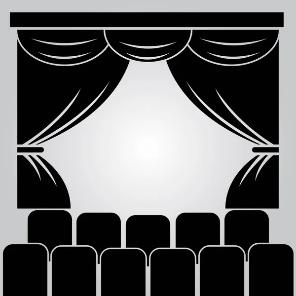 Teatro Escenario Cortina Filas Sillas Ilustración Vectorial — Vector de stock