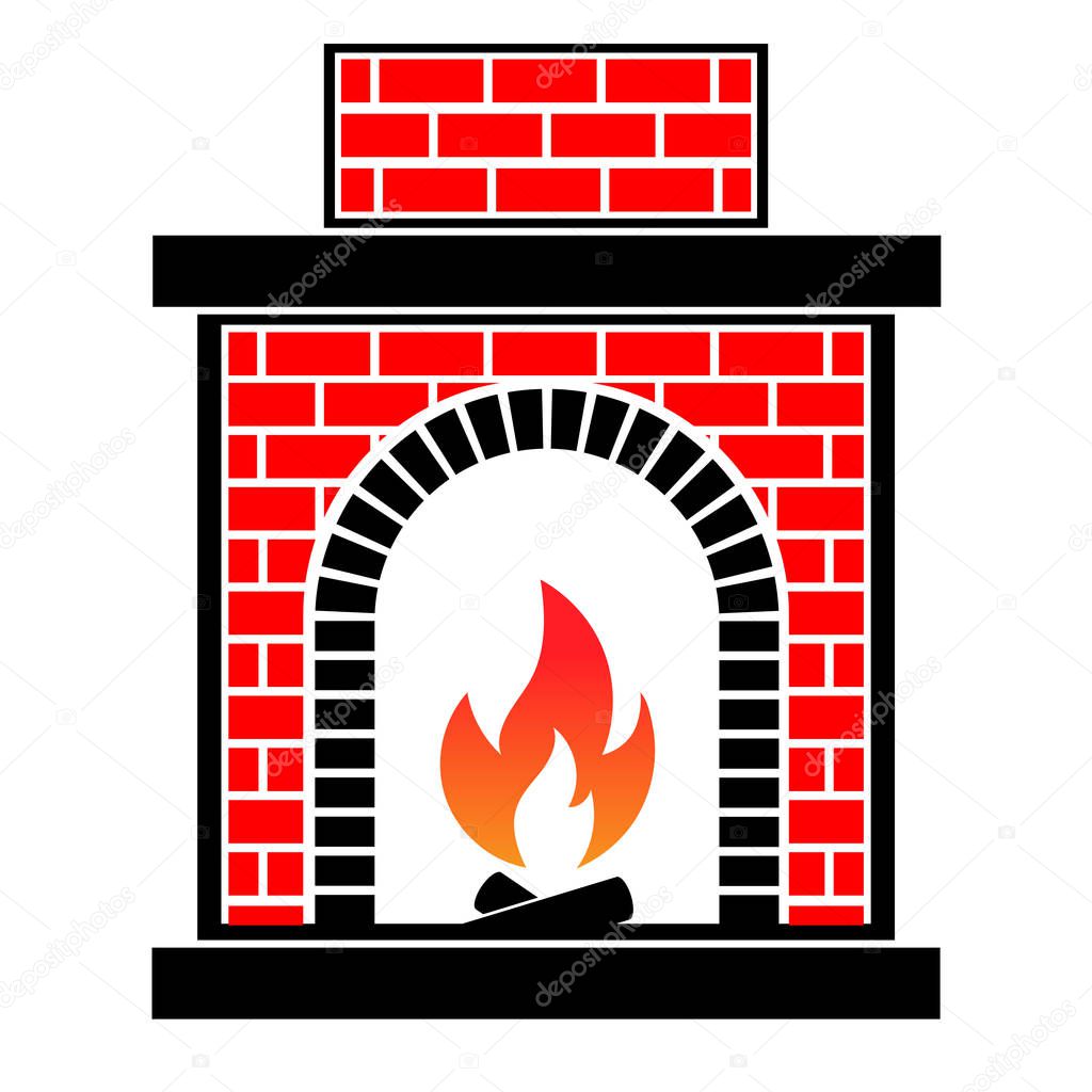 Classic brick fireplace. The element of the interior living room. Vector illustration