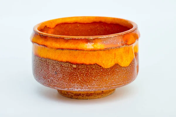 Tasse Thé Orange Sur Fond Blanc Poterie Japonaise Traditionnelle — Photo