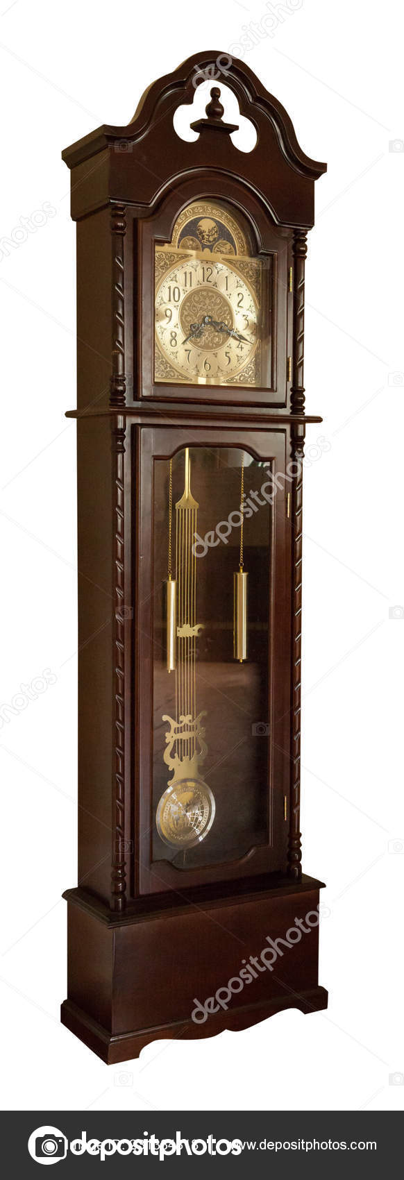 Vintage Grandfather Clock Isolated White Background Stock Photo by