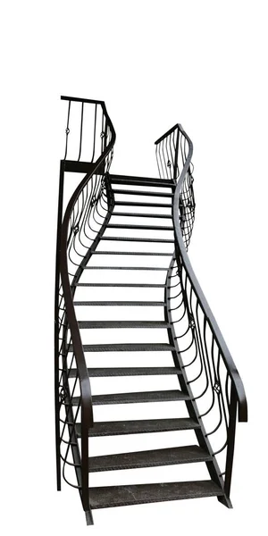 Iron Curved Staircase Second Floor Isolated White Background — Stock Photo, Image
