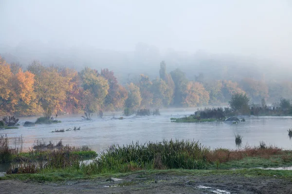 Ködös reggel-a folyó — Stock Fotó