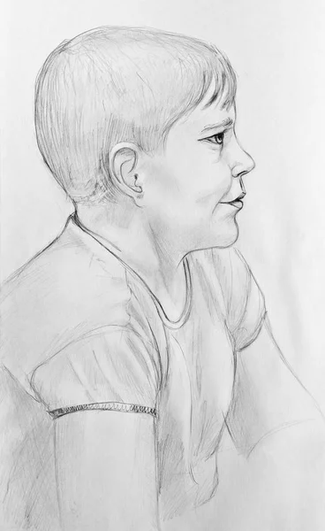 Portrait Happy Boy Pencil Drawing Paper — Stock Photo, Image