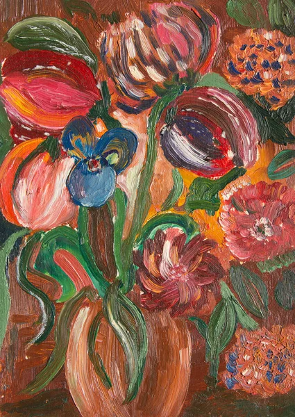 Prachtige Abstracte Bloemen Olieverf Schilderij — Stockfoto