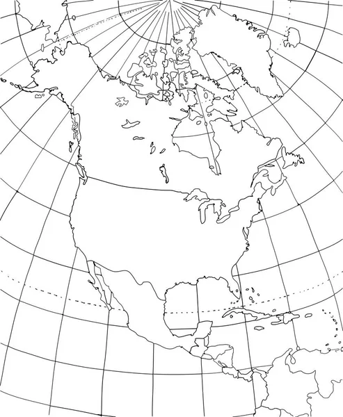 Mapa Severní Ameriky Severní Amerika Vyhlazenými Země Hraničí Tenký Černý — Stockový vektor