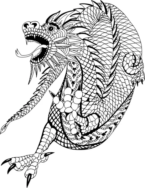 Dragon Chinois Modèles Dessinés Main Pour Coloration — Image vectorielle