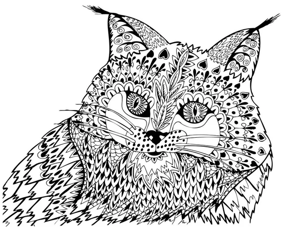 Portret Van Een Lynx Freehand Schets Tekening Voor Volwassen Stressprogramma — Stockvector