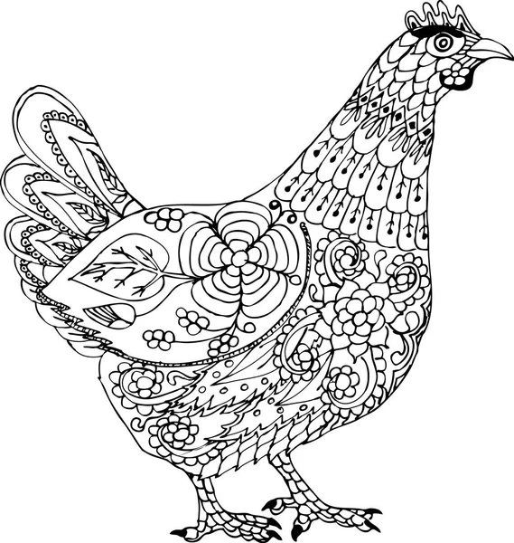 Взрослая Курица Рисунок Взрослых Антистрессовых Раскрасок — стоковый вектор