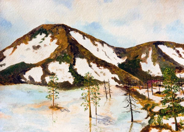 Oil Painting Early Spring North — Stock Photo, Image