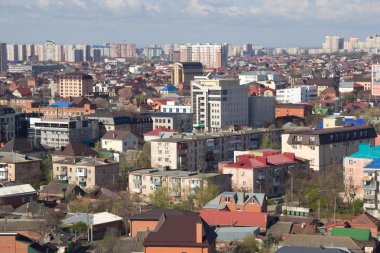 Krasnodar, Rusya - 3 Nisan 2016: Krasnodar Merkez İlçe üstten görünüm. Krasnodar Güney Rusya'da büyük bir şehirdir.